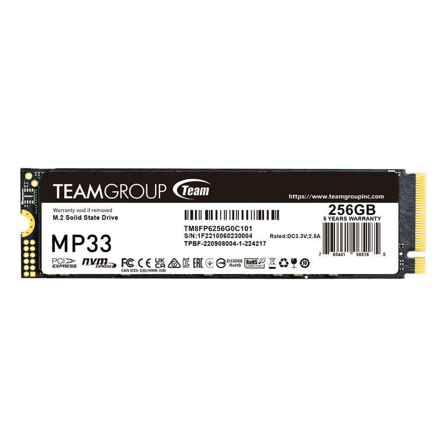 TEAM MP33 PCIe NVMe 2280 256GB R/W speed up to 1800 / 1500 MB/s | TM8FP6256G0C101