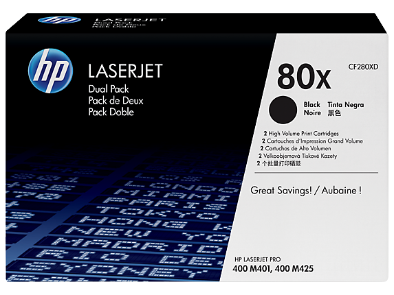 HP 80X 2-pack High Yield Black Original LaserJet Toner Cartridges (CF280XD)