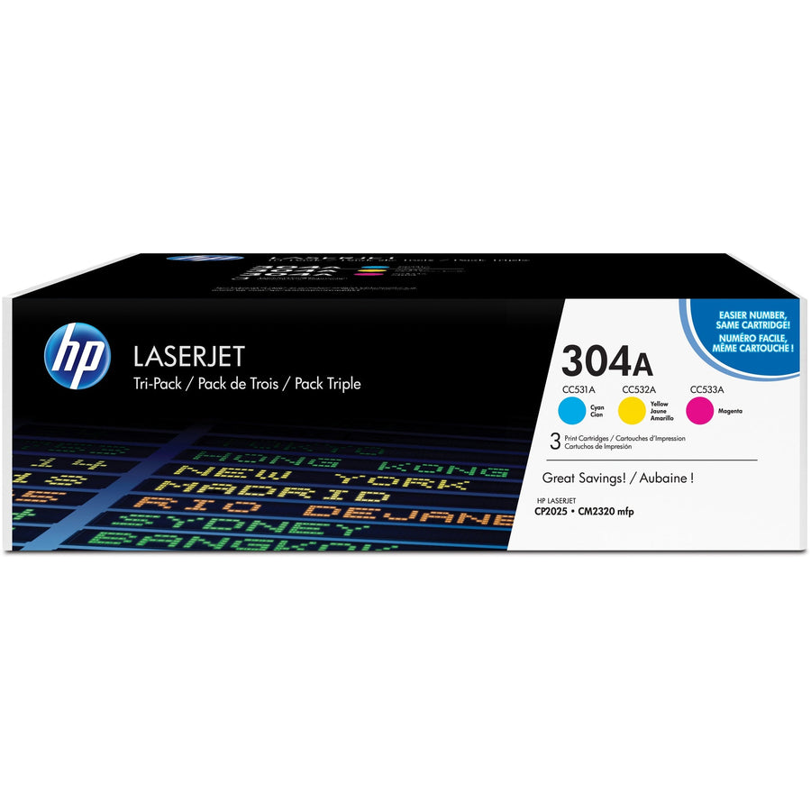HP 304A 3-pack Cyan/Magenta/Yellow Original LaserJet Toner Cartridges (CF372AM)