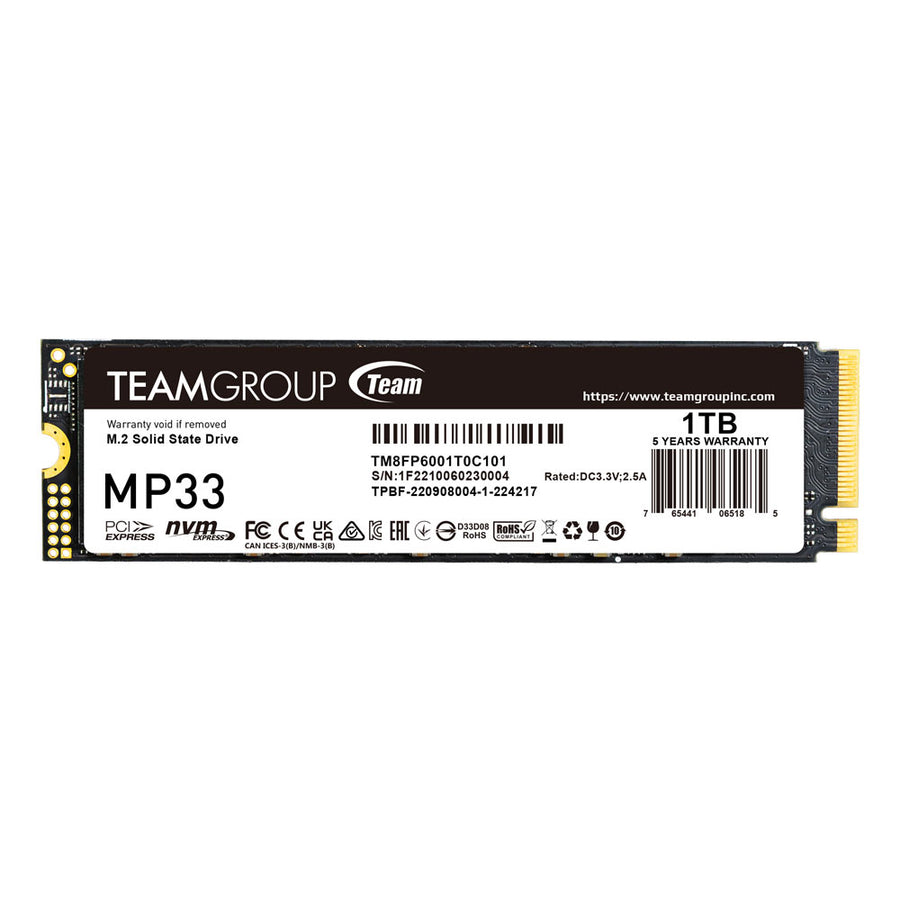 TEAM MP33 PCIe NVMe 2280 1 TB R/W speed up to 1800 / 1500 MB/s | TM8FP6001T0C101