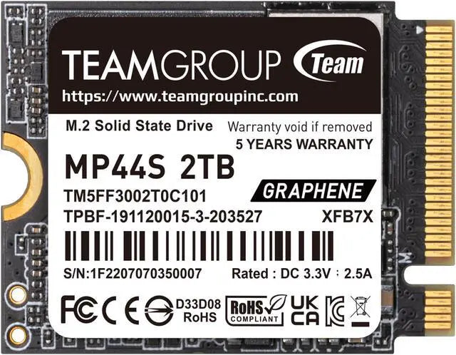 TEAM M.2-2230 PCI-E Gen4x4 MP44S 2TB R/W Speed up to 5,000/ 3,500 MB/s RETAIL | TM5FF3002T0C101
