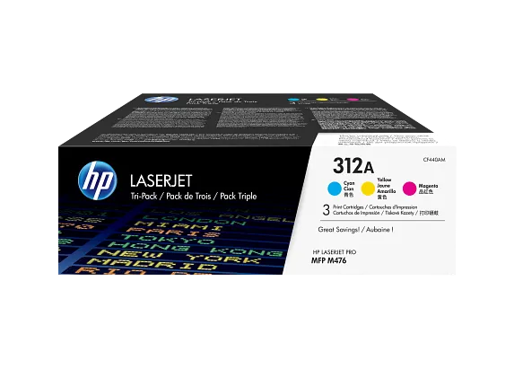 HP 312A 3-pack Cyan/Magenta/Yellow Original LaserJet Toner Cartridges (CF440AM)