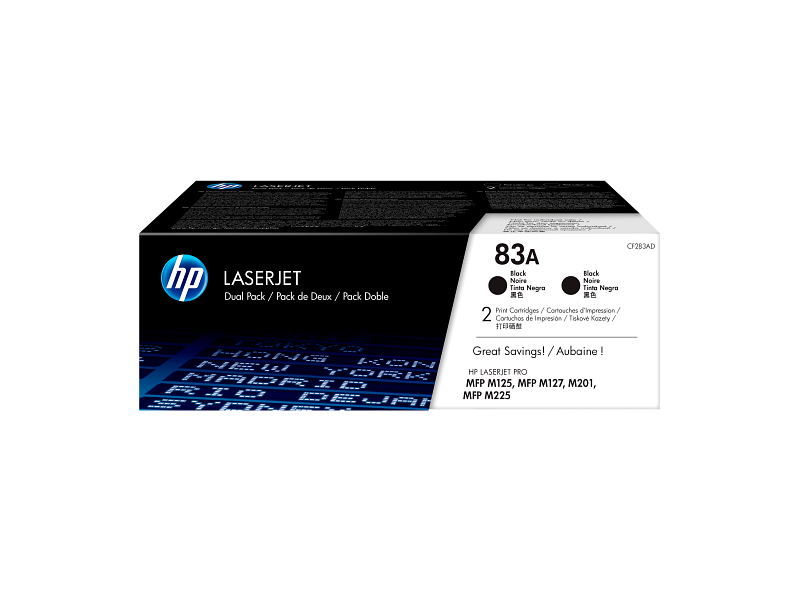 HP 83A 2-pack Black Original LaserJet Toner Cartridges (CF283AD)