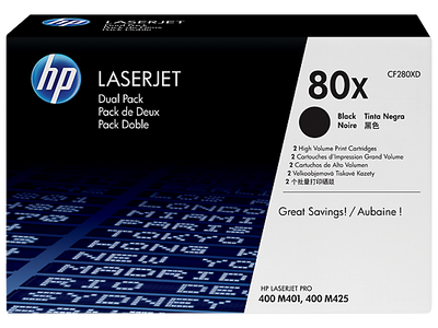 HP 80X 2-pack High Yield Black Original LaserJet Toner Cartridges (CF280XD)
