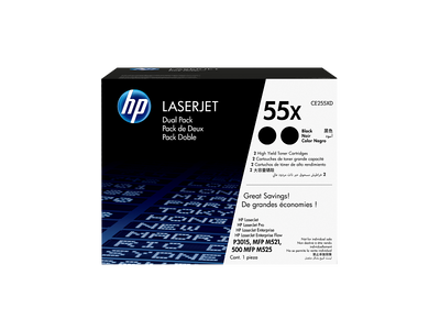 HP 55X 2-pack High Yield Black Original LaserJet Toner Cartridges (CE255XD)