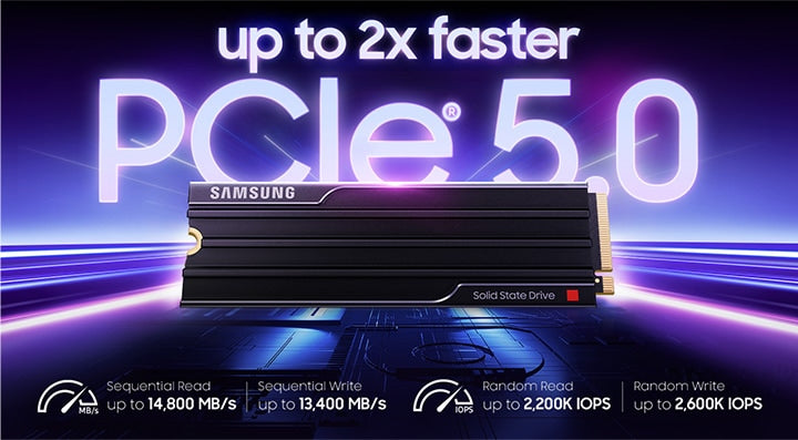 Samsung 9100 PRO NVMe M.2 SSD, 8TB, PCIe 5.0, 14800MB/s Read, 13400MB/s Write, With Heatsink | MZ-VAP8T0CW