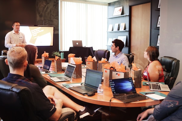 Business team using laptops